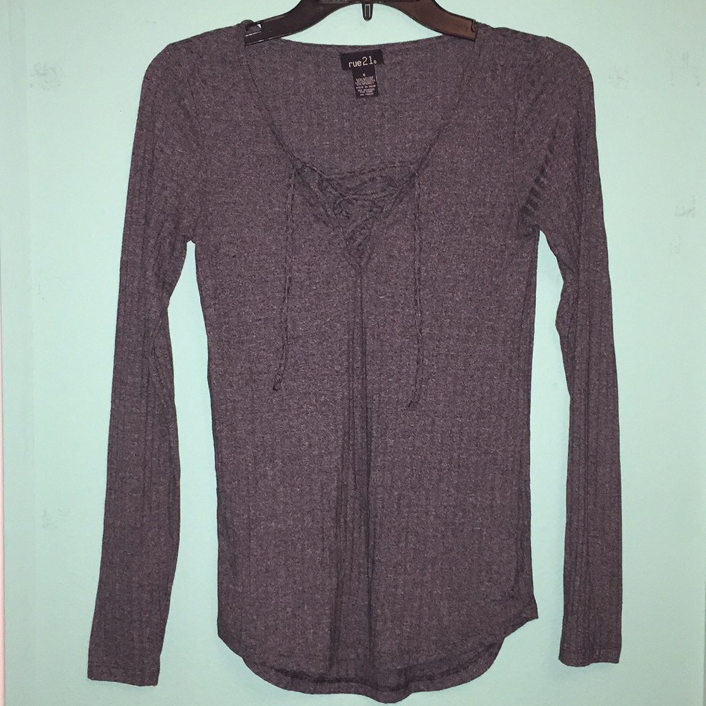 Grey Longsleeve with Lace Up Neckline